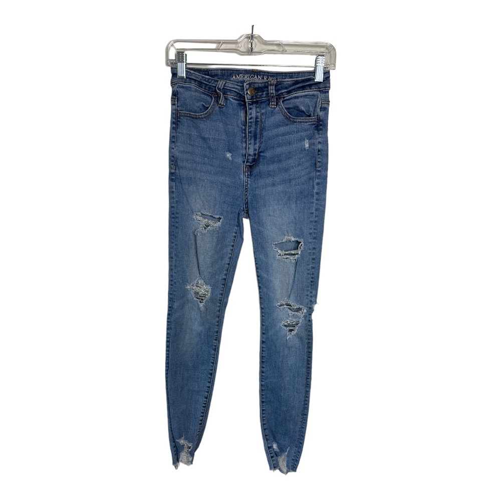 American Eagle Outfitters Highest Rise Jegging Light Wash Raw Hem Size 4